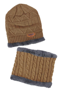 Dark Neutrals 2-piece Knit Fur Beanie Scarf