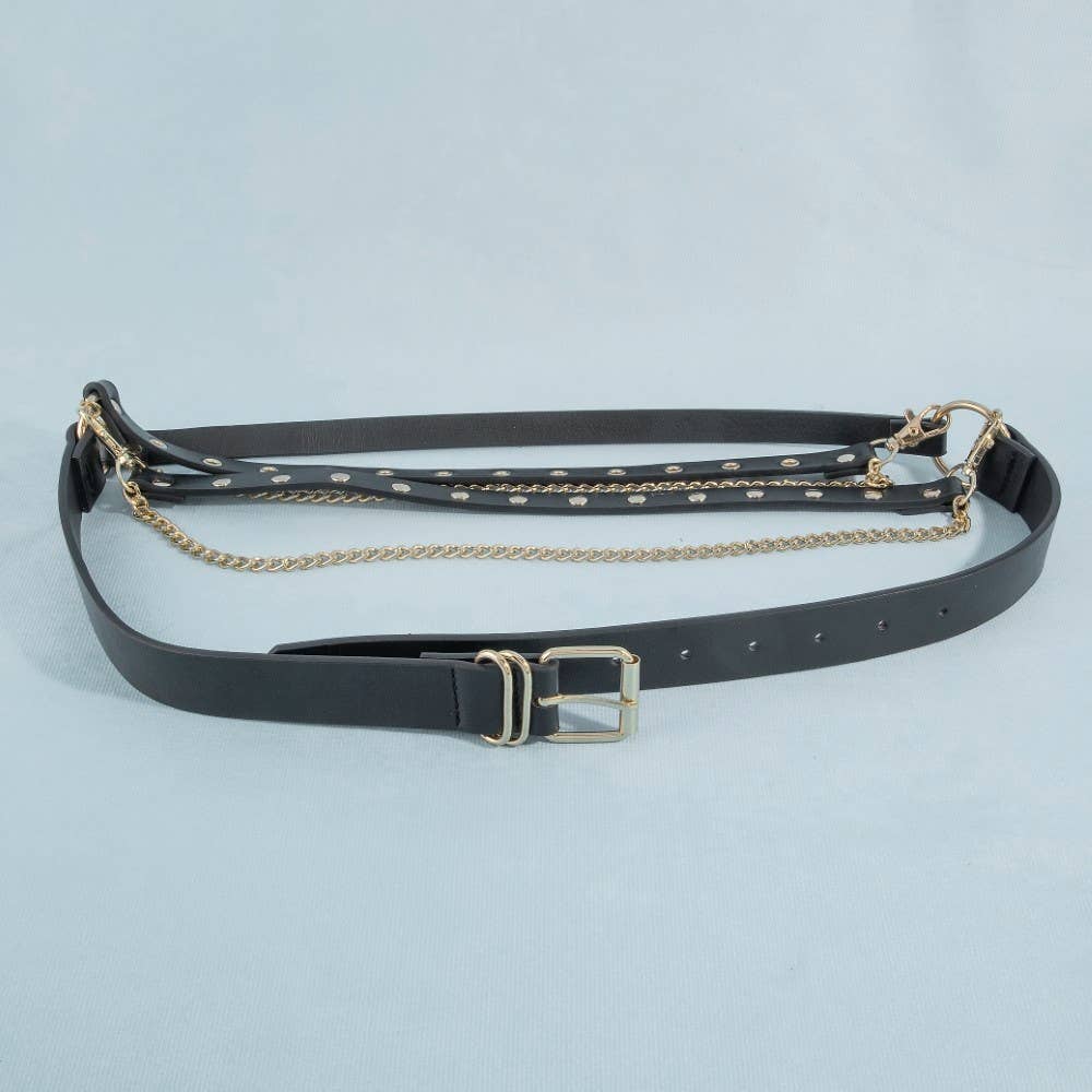 Studded Vegan Leather With Chain Drape Belt