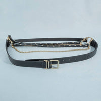 Studded Vegan Leather With Chain Drape Belt