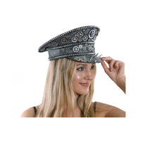 Silver Steampunk Captains Hat with Gears