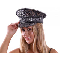 Silver Steampunk Captains Hat with Gears