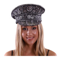 Silver Steampunk Captains Hat with Gears