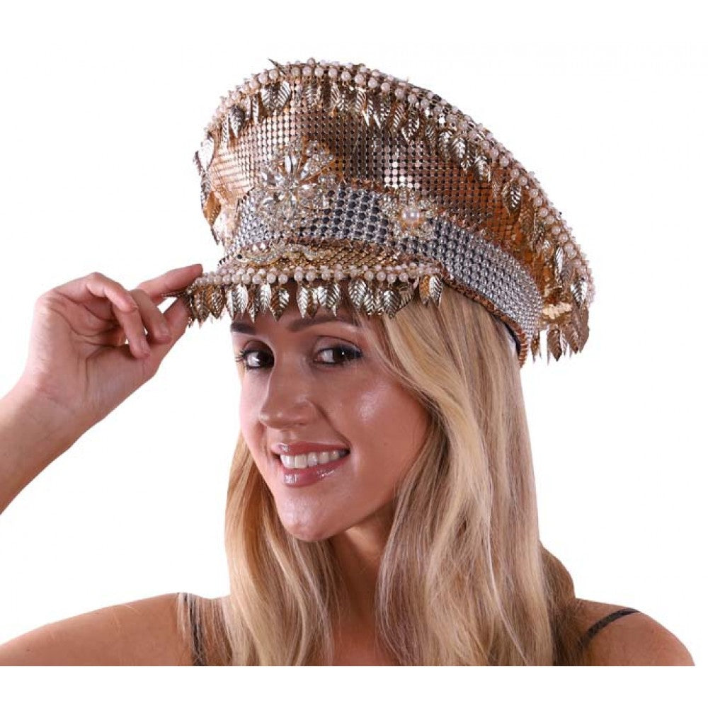 Golden Chainmail Captains Hat With Leaves