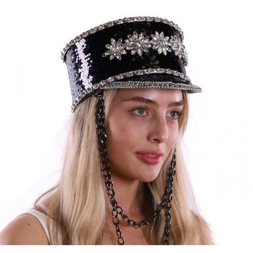 Black Sequin Drummer Hat