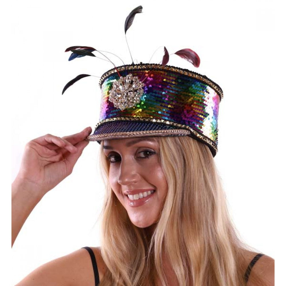 Rainbow Drummer Hat With Feathers