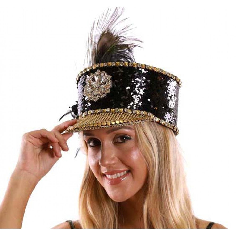 Black Drummer Hat With Feather