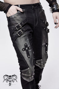 Studded Golden Accent Pants with Buckles